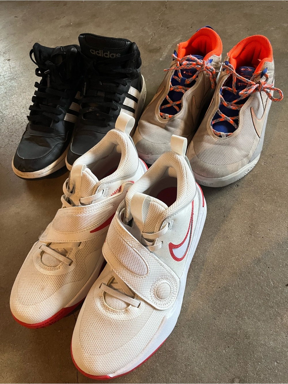 Nike & Adidas Kids White, Gray and Black 3 pairs of Athletic Sneakers